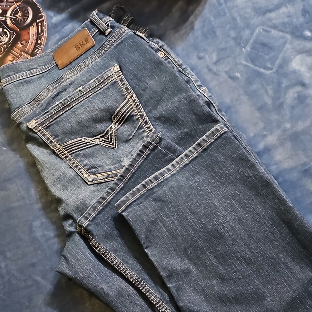 BKE Nolan Straight Dark Blue Denim Jeans 40S - Picture 2 of 16